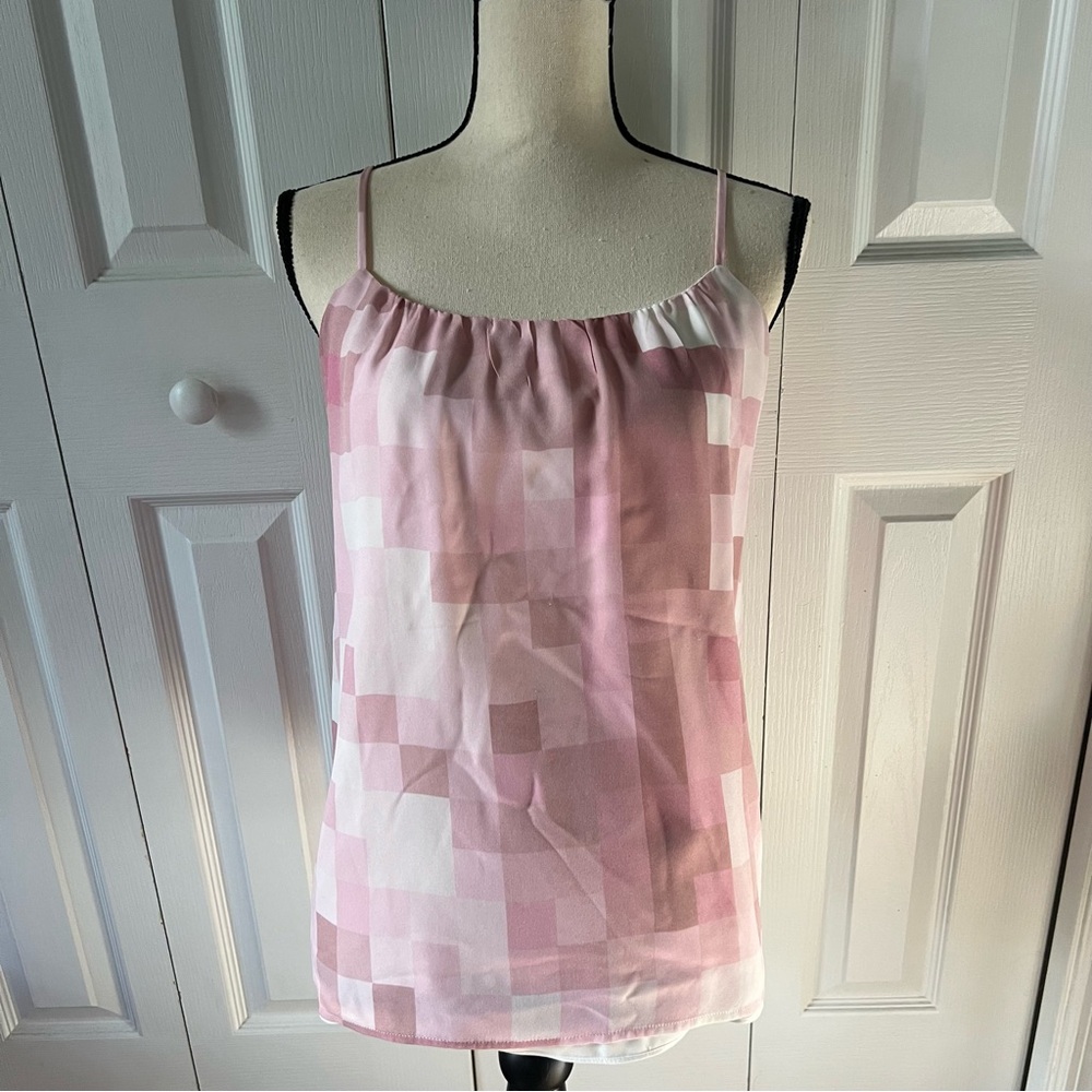 Vince Pink and White Pixel Silk Cami Top Size Small